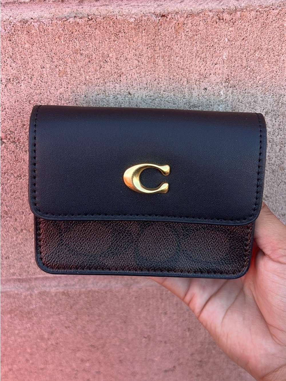Coach Black Leather Card Case with Gold 'C' Logo